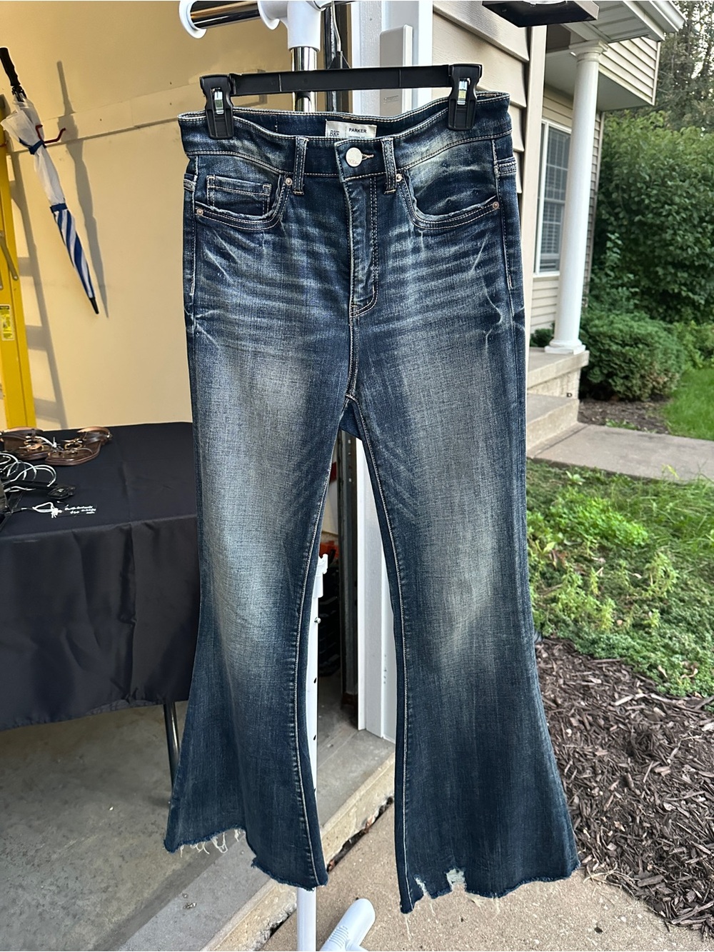 BKE Dark Blue Flare Jeans with Washed Detail